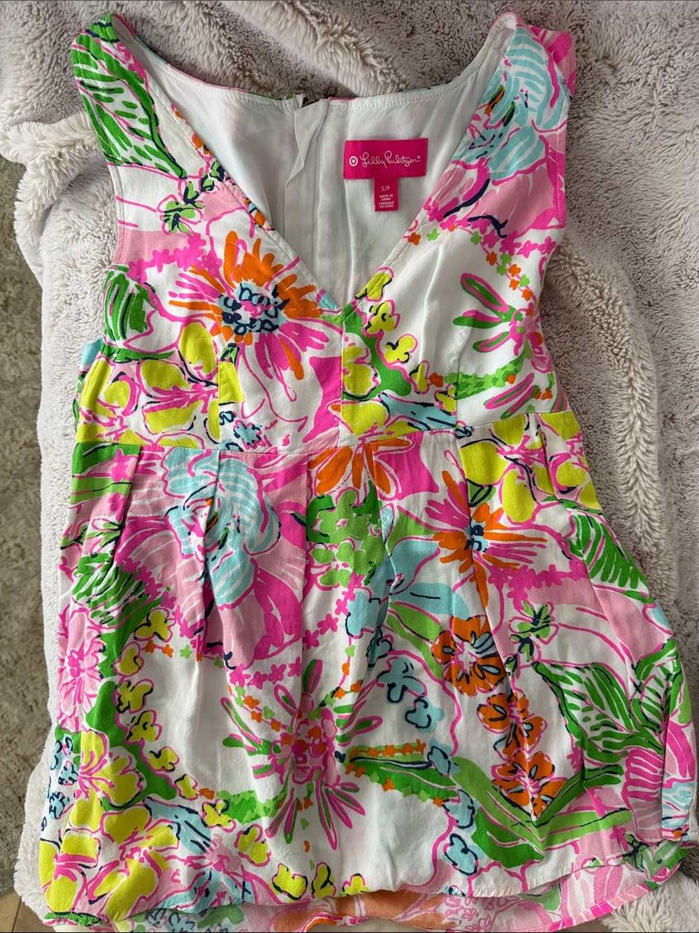 Lilly Pulitzer for Target Floral V-Neck Top- Pink, Green, Aqua, Yellow